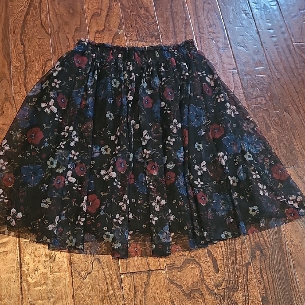 LC Lauren Conrad Black Floral Skater Skirt